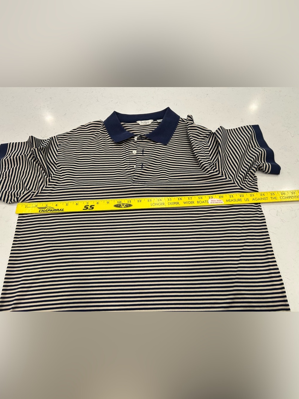 Turnbury Est. 1980 100% Peruvian Cotton Large Navy & Cream Stripe Preppy Costal - Picture 6 of 10